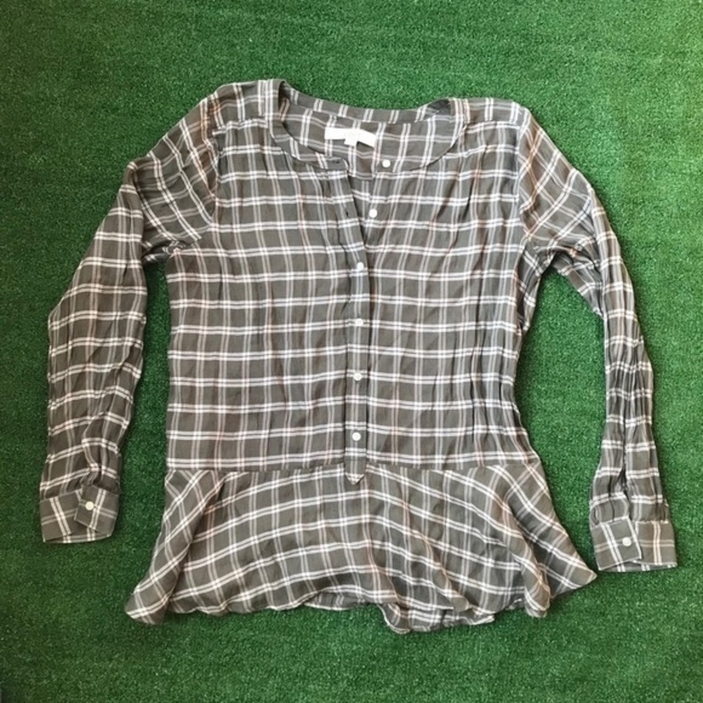 LOFT Olive Plaid Blouse